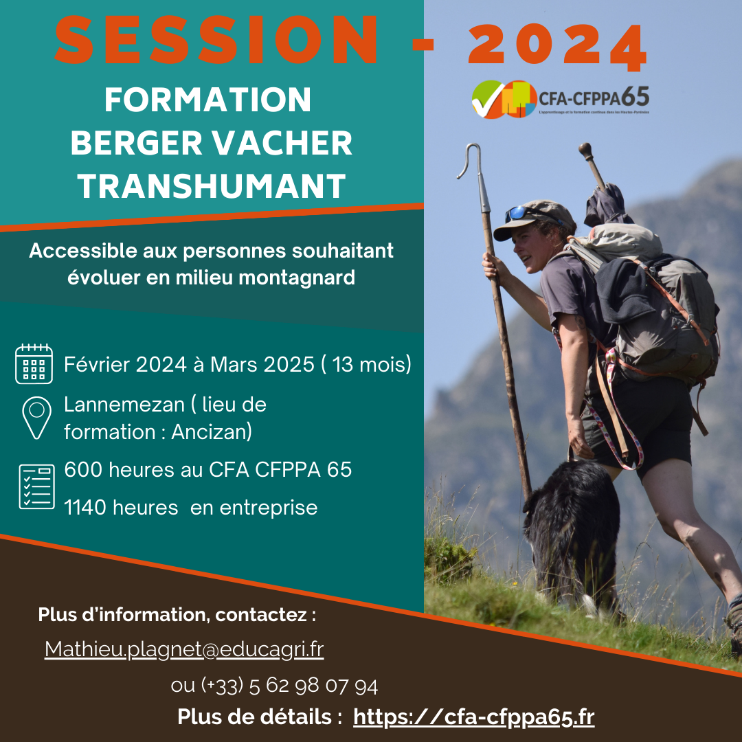 CFA-CFPPA65 formation apprentissage adulte alternance CAP BAC BTS BPREA tarbes vic en bigorre lannemezan agriculture berger vacher transhumant responsable d'entreprise agricole travaux forestiers technicien rivière foresterie jardinier paysagiste horticulture aménagement paysager